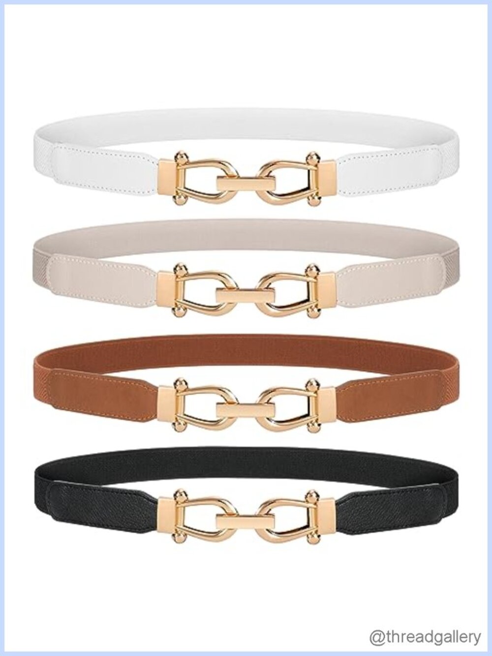 Women's Skinny Stretch Waist Belt Set of 4 with Gold Buckle